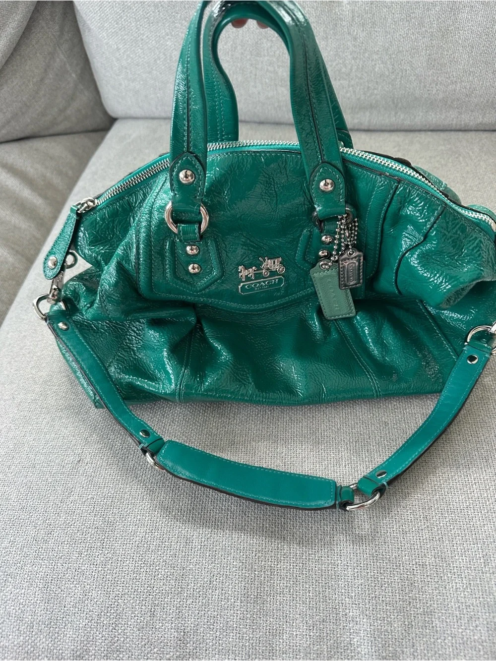 Coach Teal Green Leather Shoulder Satchel